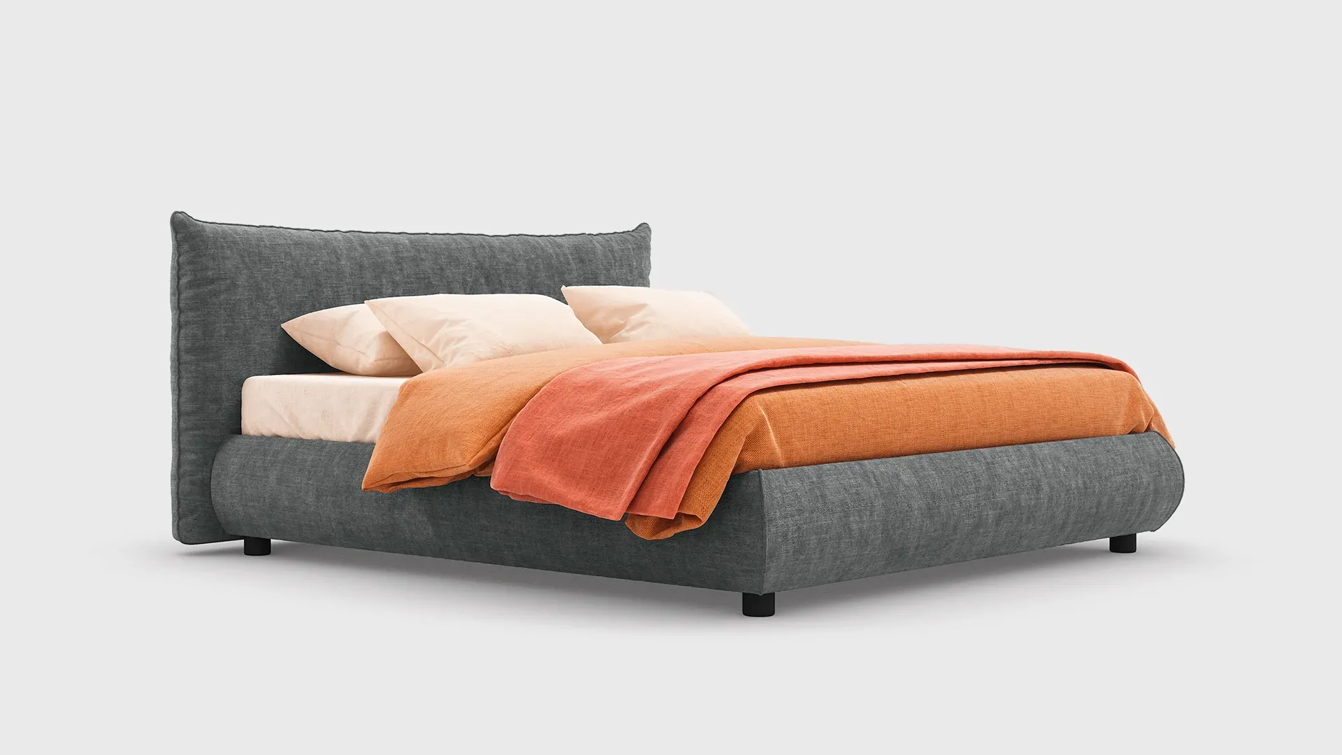 Letto matrimoniale Roller Nidi grigio scuro con coperta arancio scontornato