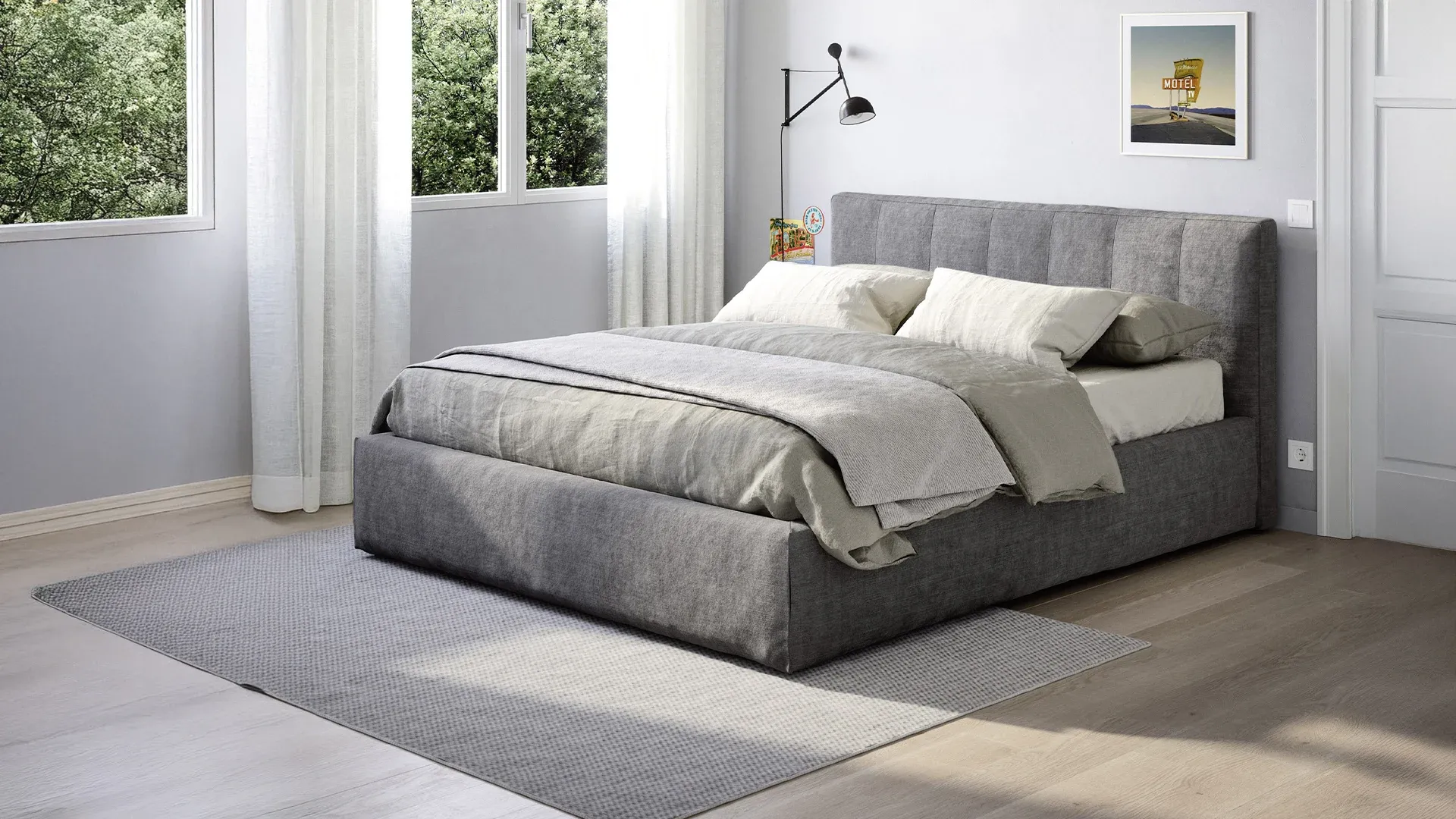 Letto matrimoniale Swell Nidi grigio con testiera a cuciture verticali