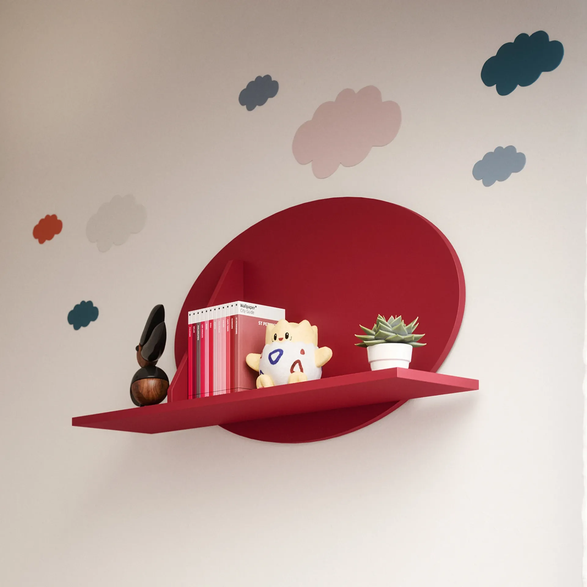 Mensola Lippy Nidi rossa con schiena tonda e reggilibri