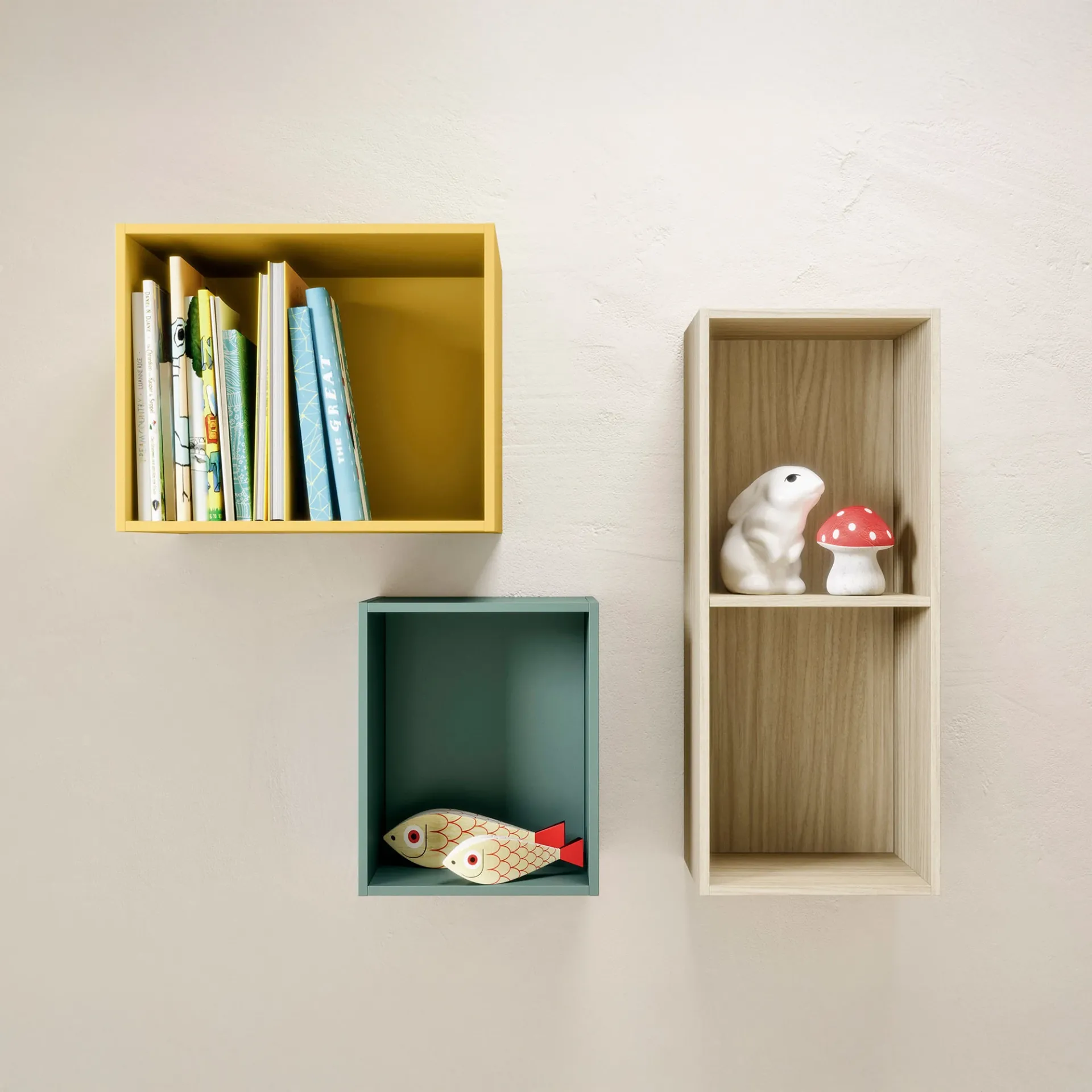 Casellari Tynn Nidi giallo, verde e legno a muro