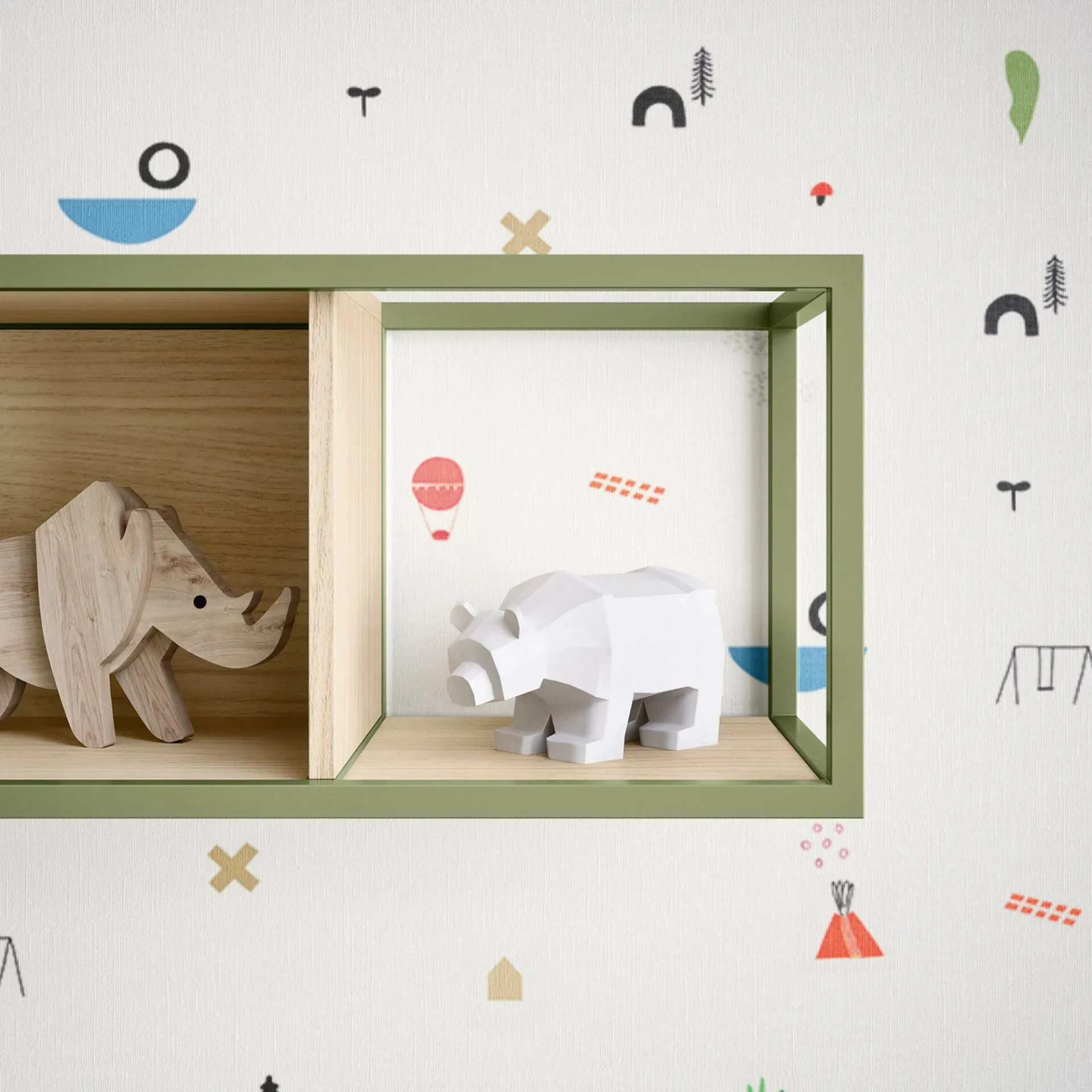 Casellario Boxy Nidi verde con animali in legno