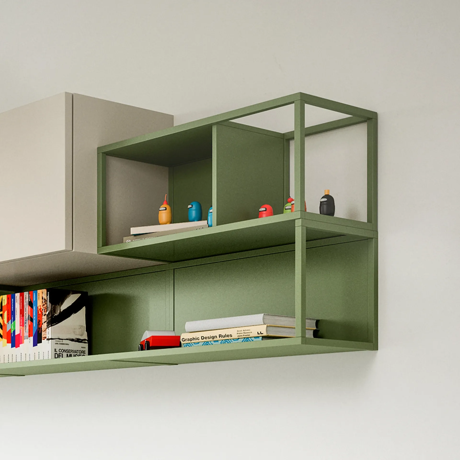 Casellario Boxy Nidi verde con telaio in metallo