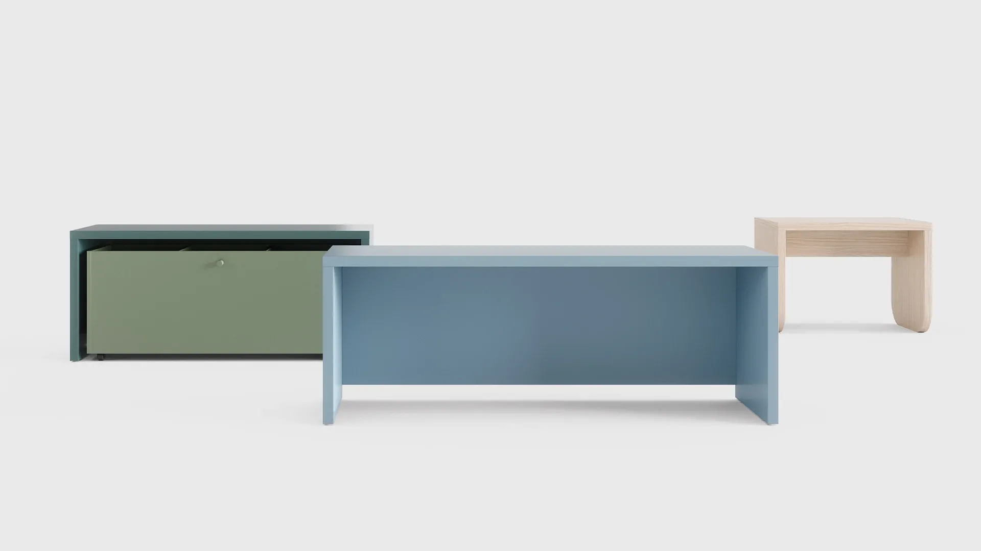 Panche Dory Nidi verde e azzurra con contenitori scontornate
