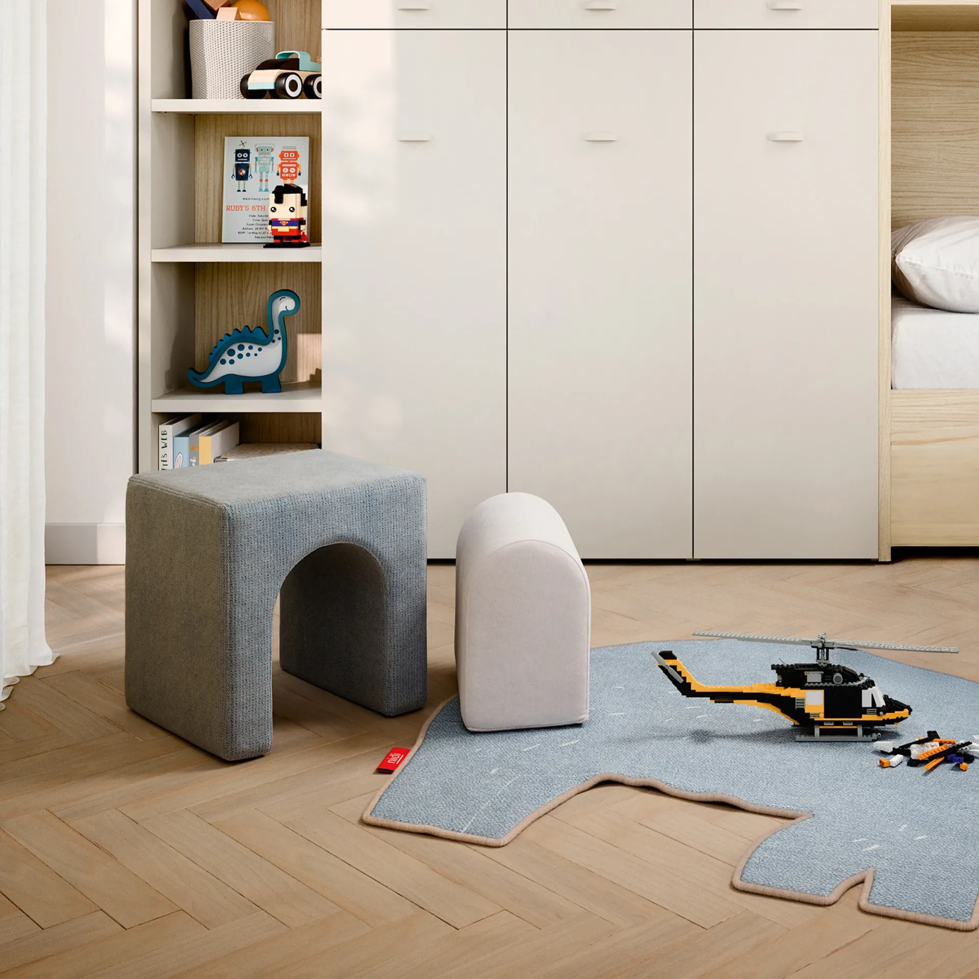 Pouf scomponibile Iori Nidi grigio in cameretta