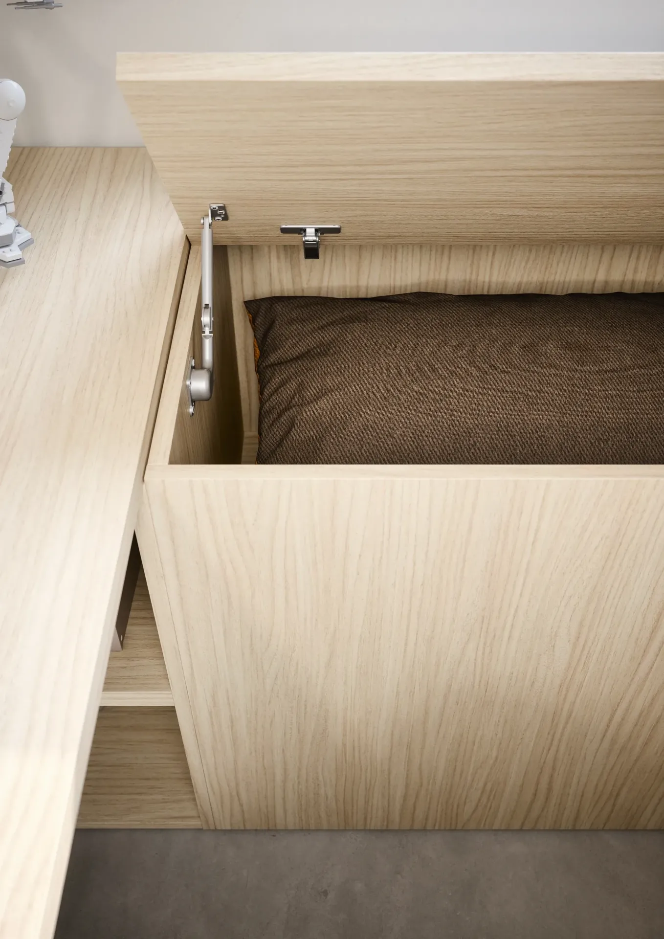 Vano interno del contenitore retroletto Nidi in legno