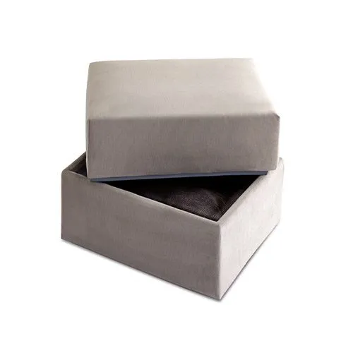 Pouf contenitore Moon Aerre Divani grigio tortora con coperchio sollevato