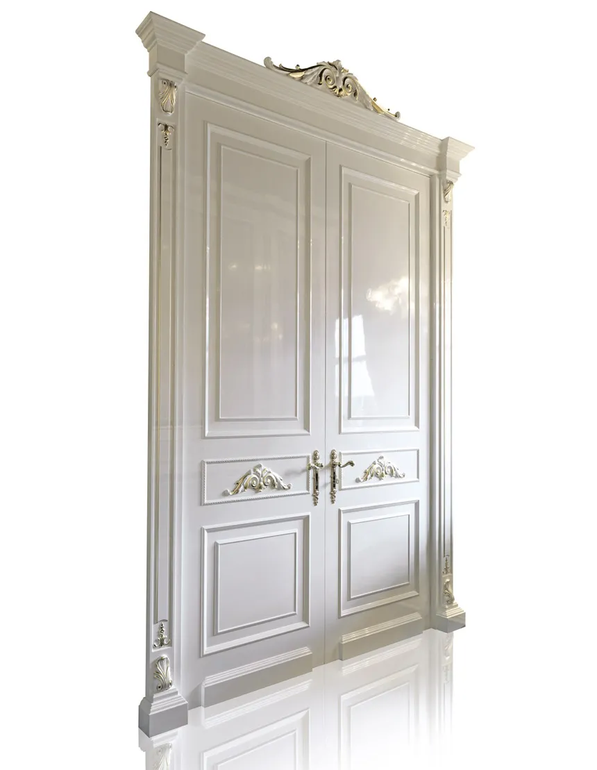 Porta Regal Bernazzoli a due ante bianca con cimasa intagliata dorata