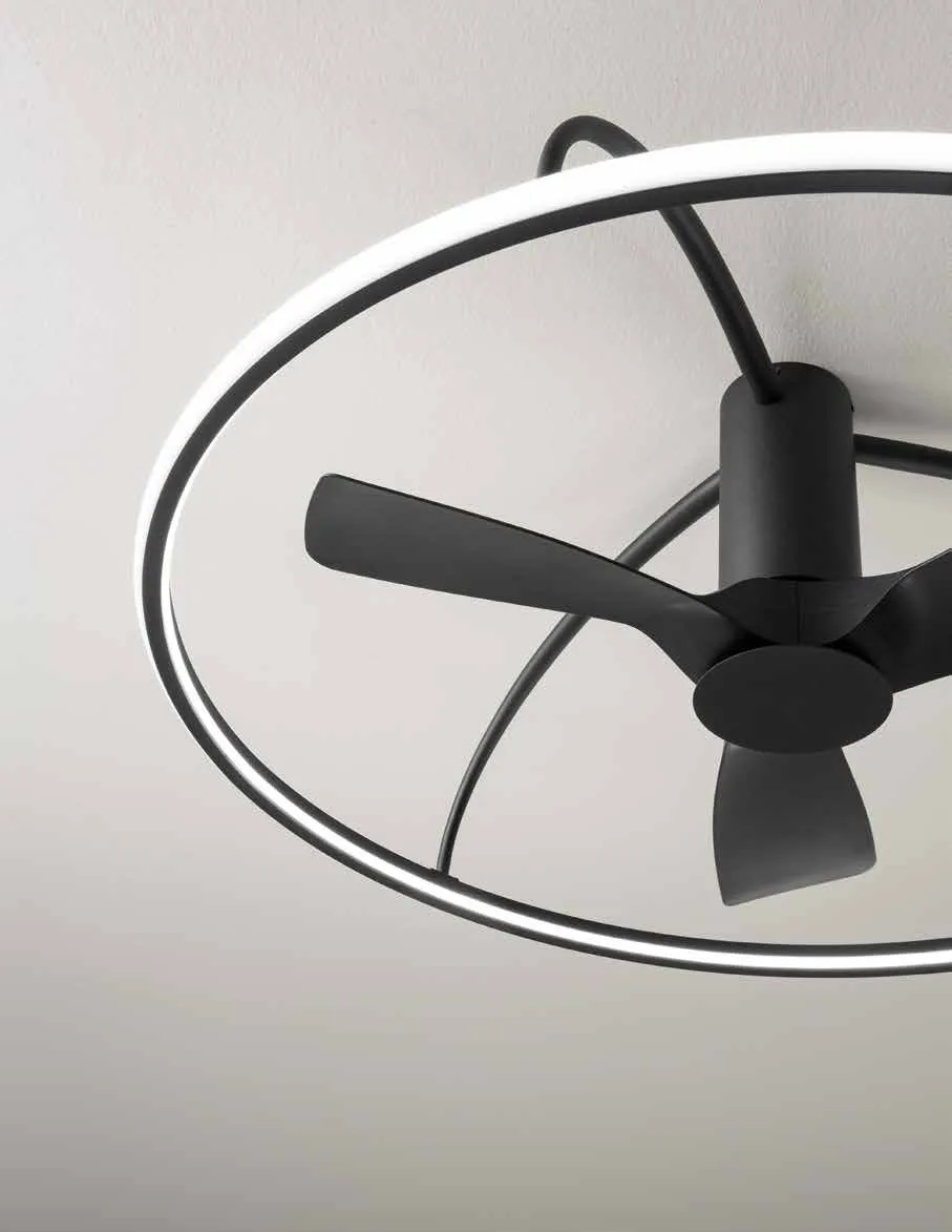 Dettaglio del ventilatore Magnus Fan Europe nero con anello LED