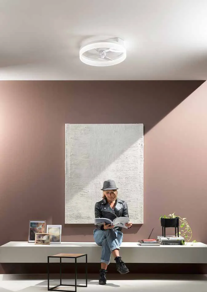 Ventilatore Espero Fan Europe sopra una zona lettura con mensola e quadro