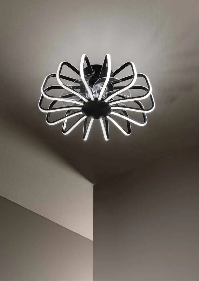 Ventilatore Grecale Fan Europe nero con petali luminosi accesi