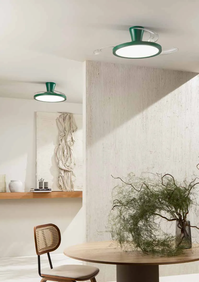 Ventilatore Condor Fan Europe verde in una sala da pranzo