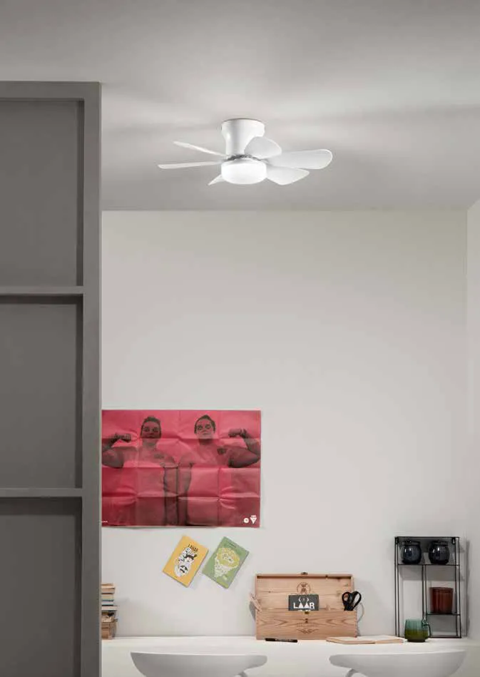 Ventilatore Wind Fan Europe bianco in un ambiente con scrivania e quadri