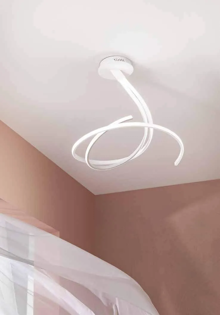 Plafoniera Kinetic Fan Europe bianca a nastro su soffitto rosa