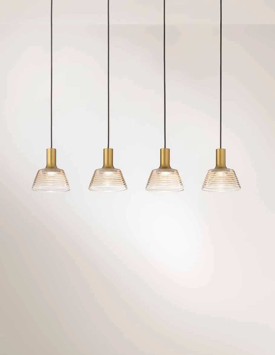Sospensione lineare Lewitt Fan Europe con campane in vetro ambrato