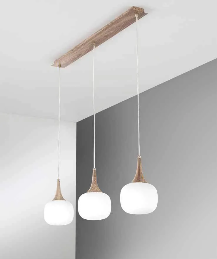 Sospensione lineare Jaipur Fan Europe bianca con dettagli effetto legno