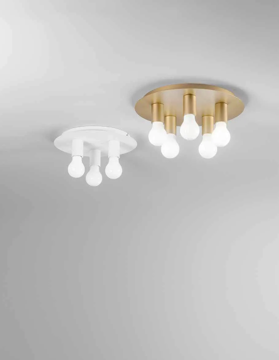 Plafoniere Strike Fan Europe bianca e oro con lampadine a vista