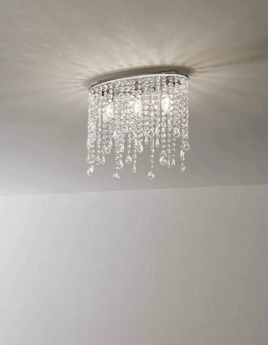 Plafoniera Breeze Fan Europe con cristalli su soffitto bianco