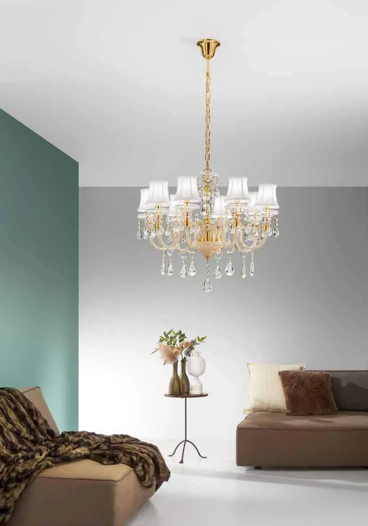 Lampadario Monet Fan Europe con paralumi in un soggiorno