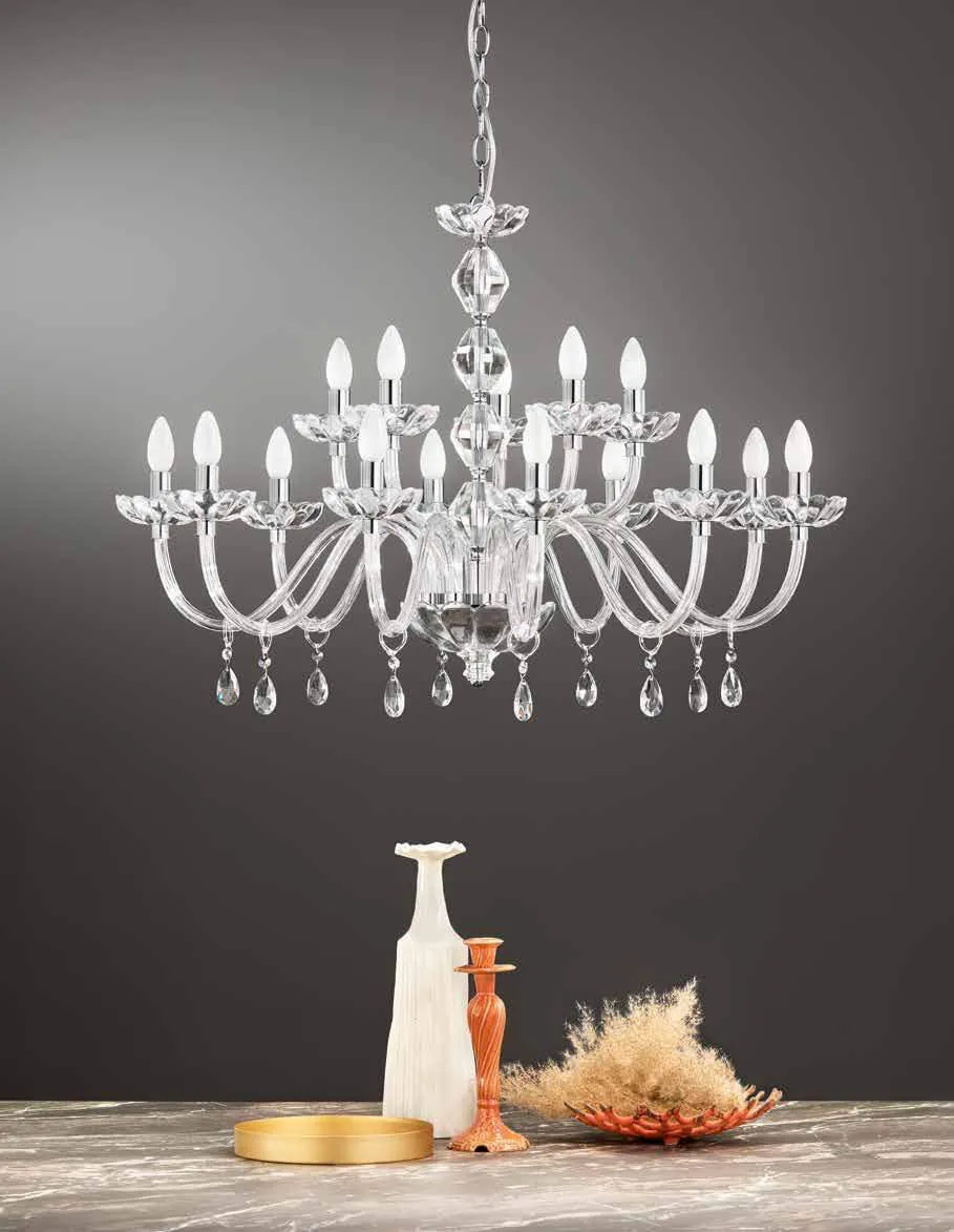 Lampadario Riflesso Fan Europe a molte luci in vetro e cristallo