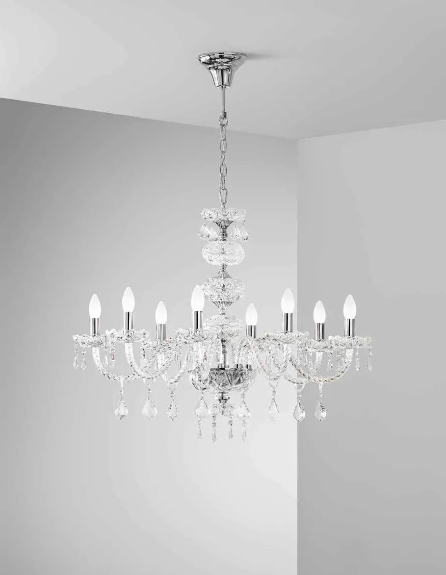 Lampadario Incanto Fan Europe in vetro cristallo e cromo