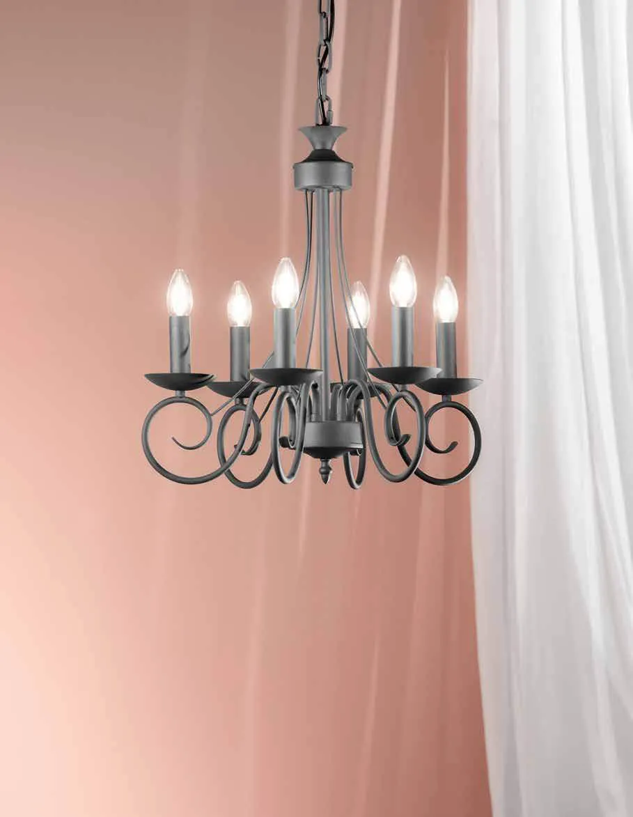 Lampadario Beatrice Fan Europe antracite davanti a una tenda rosa