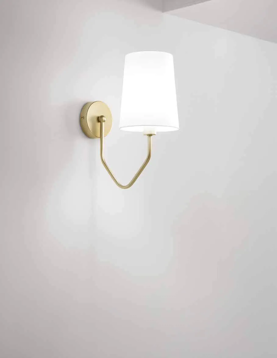 Applique Sally Fan Europe oro con paralume bianco in tessuto
