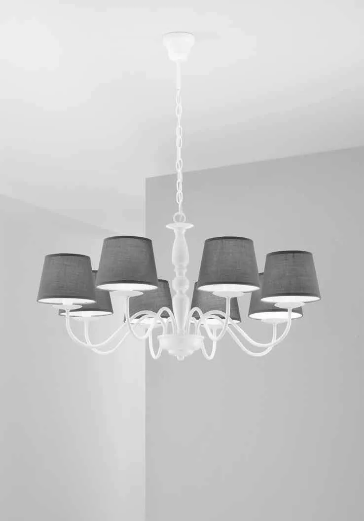 Lampadario Favola Fan Europe bianco con paralumi grigi
