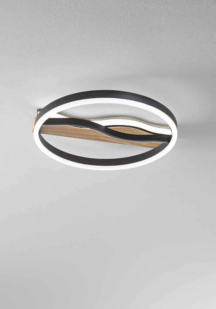 Plafoniera Hawaii Fan Europe nera rotonda con onda luminosa