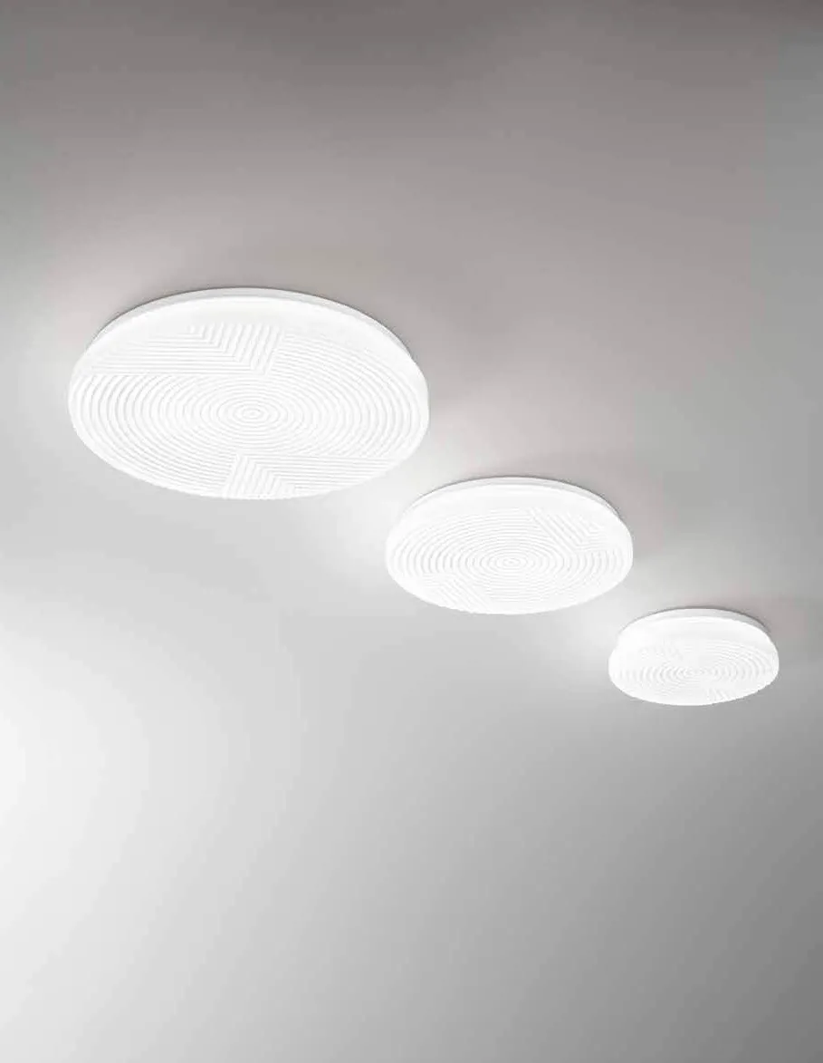 Plafoniere Stream Fan Europe in tre misure su soffitto bianco
