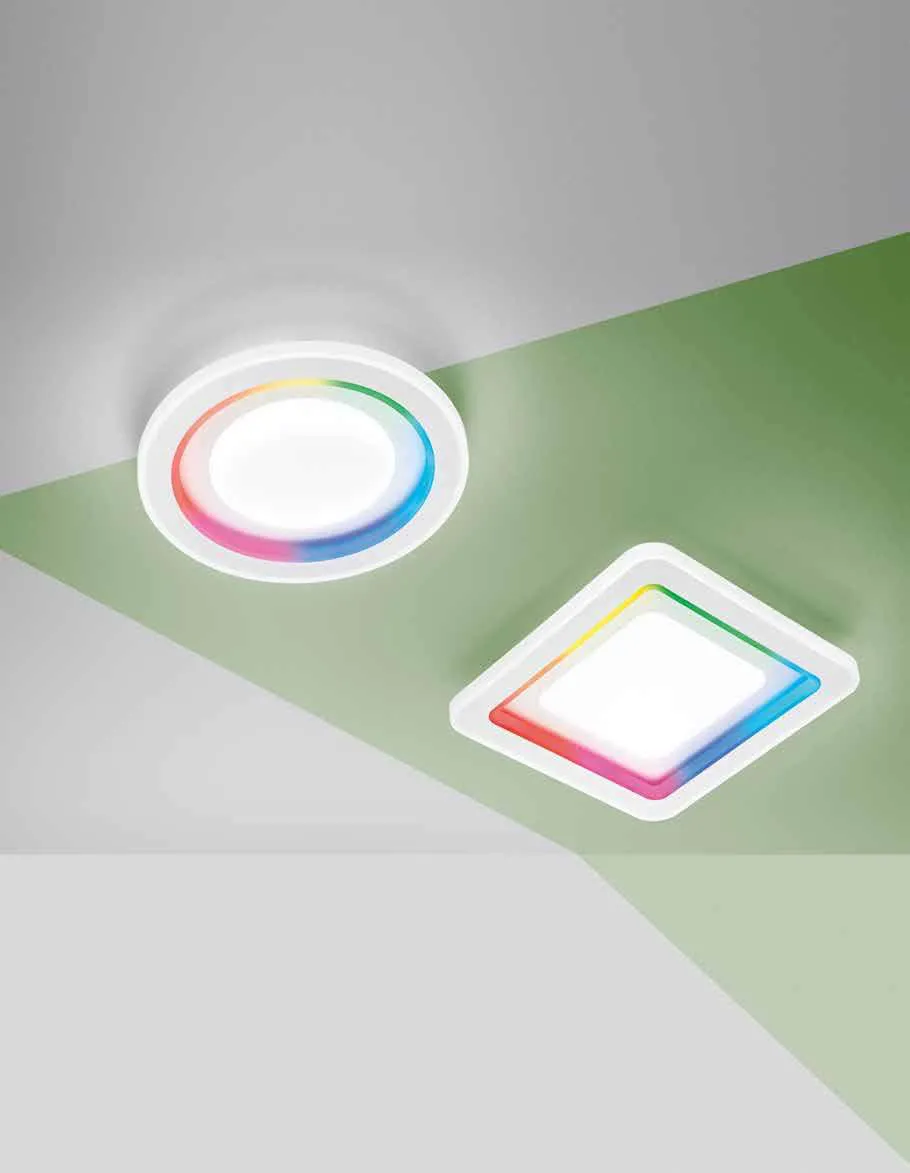 Plafoniere Dygital Fan Europe tonda e quadrata con anello luminoso colorato