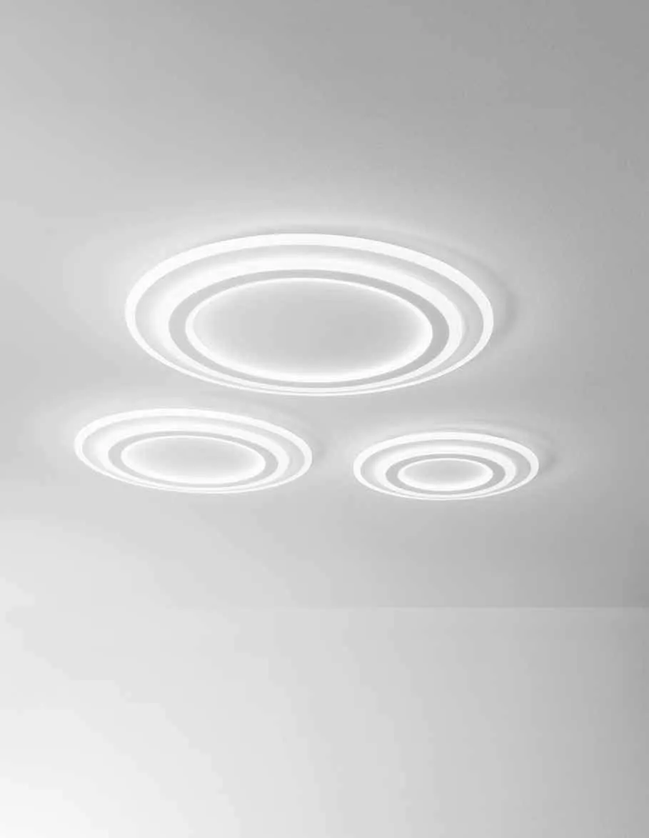 Plafoniere Life Fan Europe a cerchi concentrici su soffitto bianco