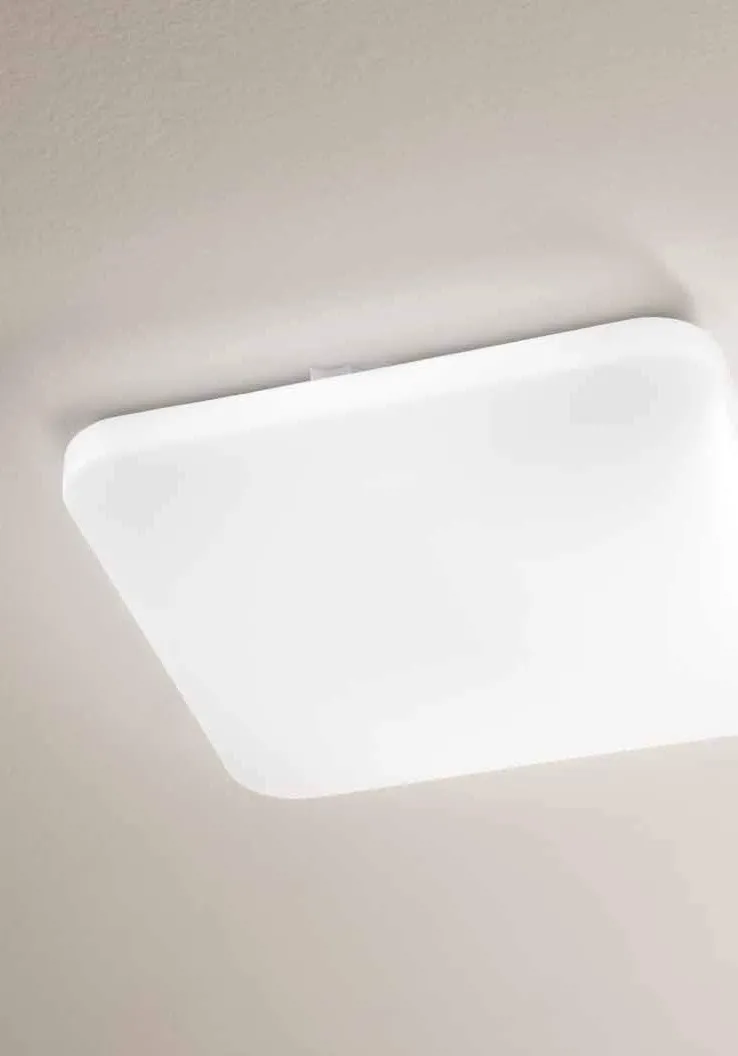 Plafoniera Sun Fan Europe quadrata bianca opaca vista da vicino