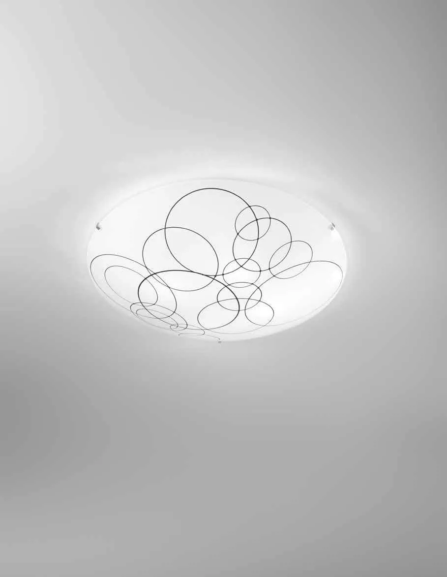 Plafoniera Karma Fan Europe in vetro bianco con decoro a cerchi
