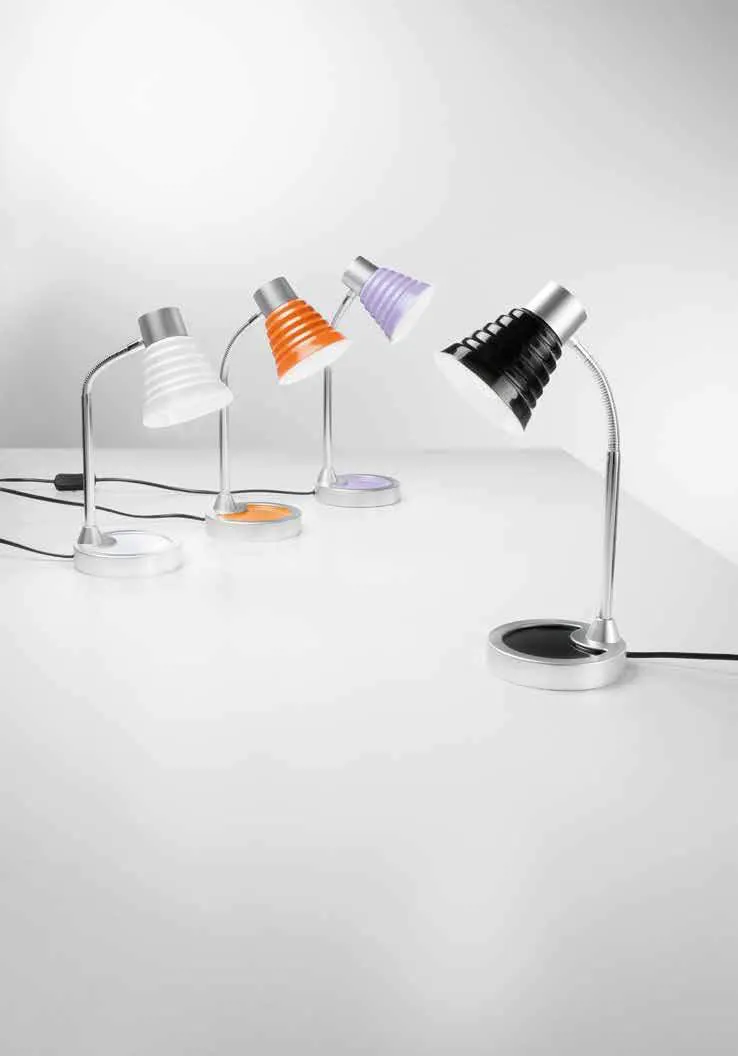 Lampade da tavolo Leonardo Fan Europe nera, arancio e viola con diffusore striato