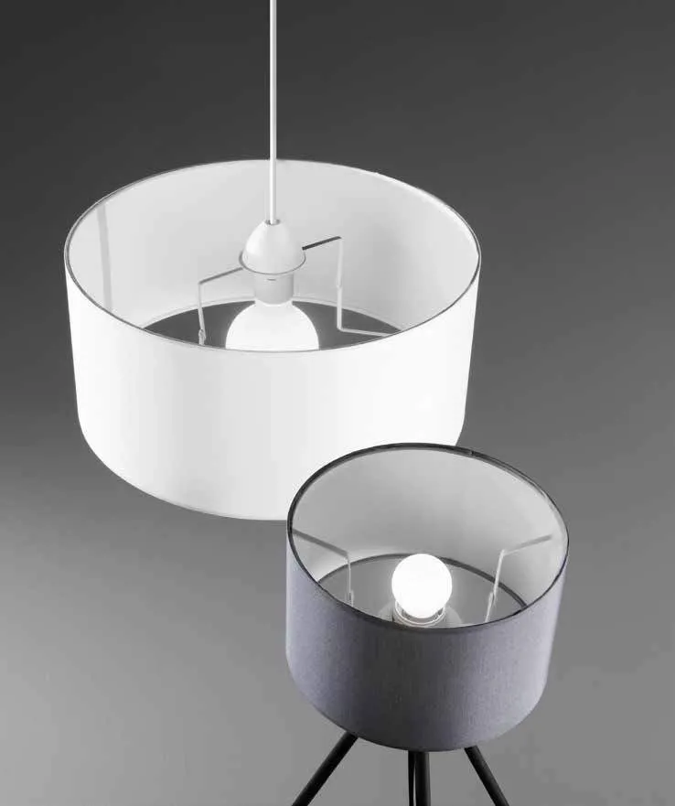 Paralumi Max Fan Europe bianco a sospensione e grigio su treppiede