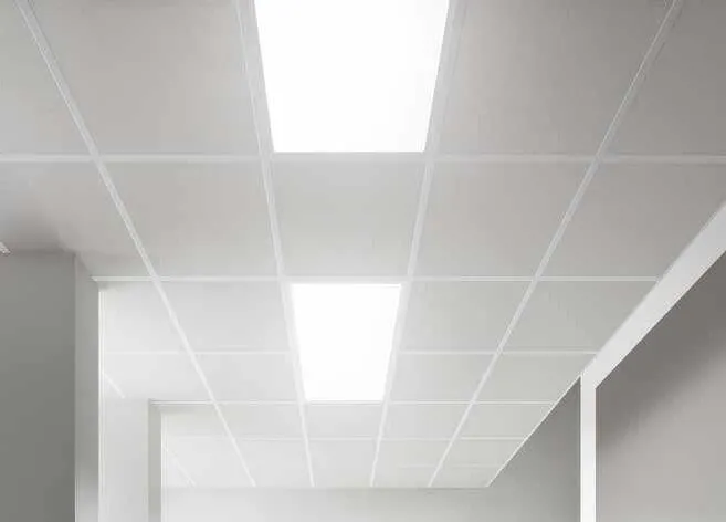 Pannelli LED Panel BK CCT Fan Europe rettangolari in un controsoffitto a quadrotte