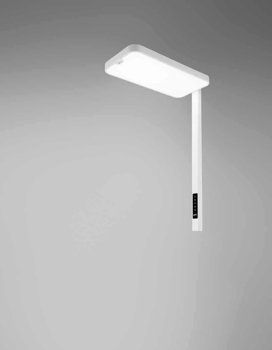 Piantana LED Stewart Fan Europe bianca su fondo grigio
