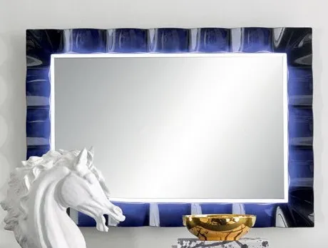 Specchiera Icon 2.0 Imba con cornice blu e luci led, ritaglio
