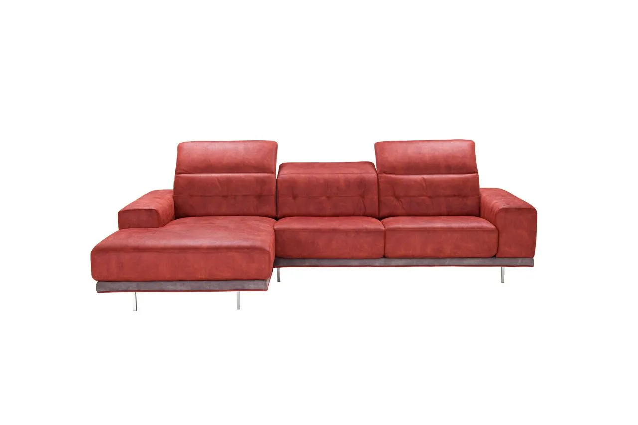 Divano Iris Max Sofà in tessuto rosso con chaise longue, vista frontale