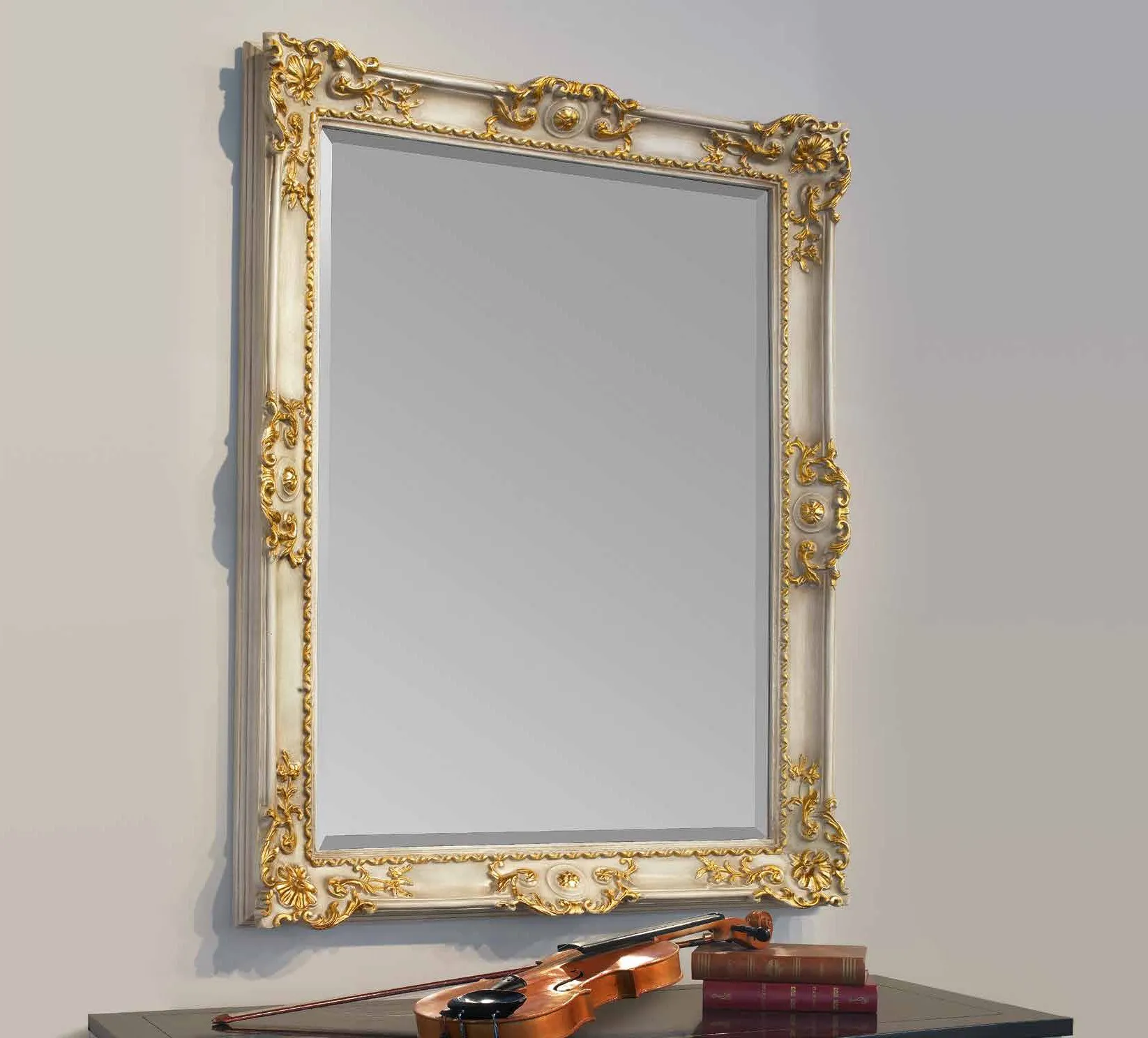 Specchiera SP 6690 Imba avorio e oro con angoli a volute