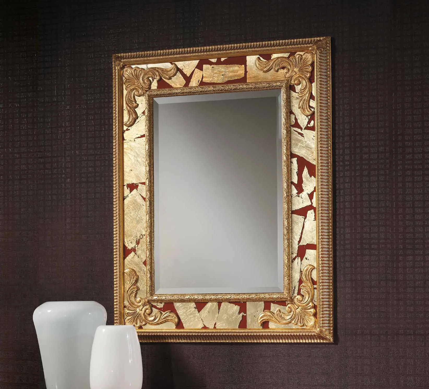 Specchiera SP 6740 Imba rossa con decori in foglia oro