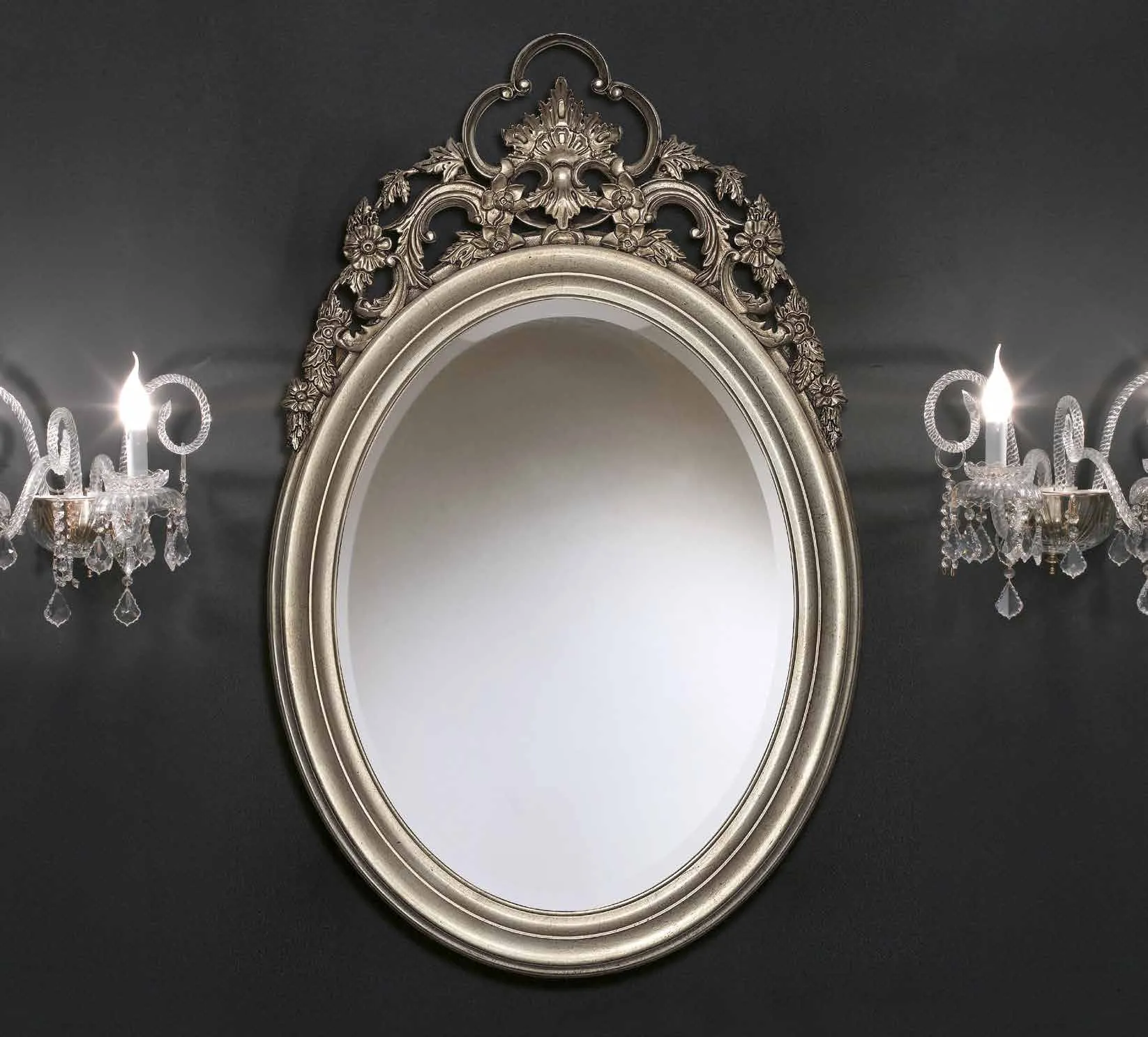 Specchiera SP 7170 Imba ovale argentata fra due applique