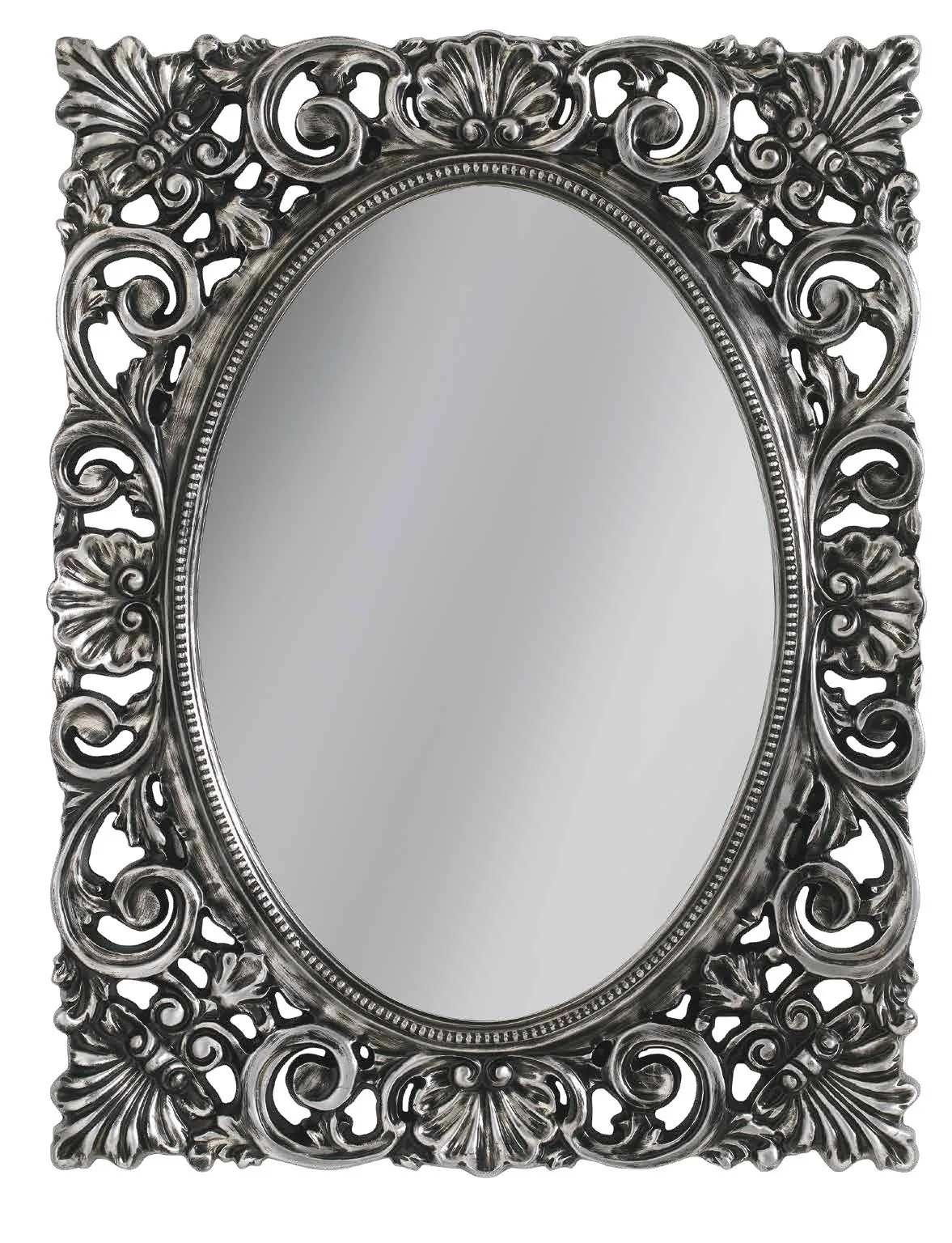 Specchiera PL 5040 Imba argento con cornice traforata e specchio ovale