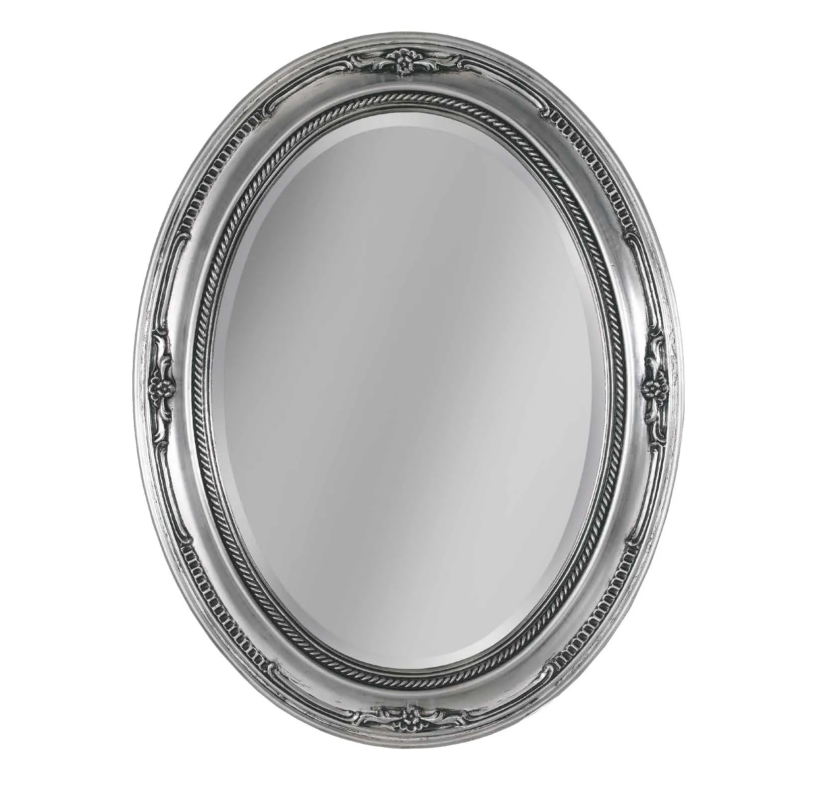 Specchiera ovale PL 5090 Imba argento con cornice bombata, su fondo bianco
