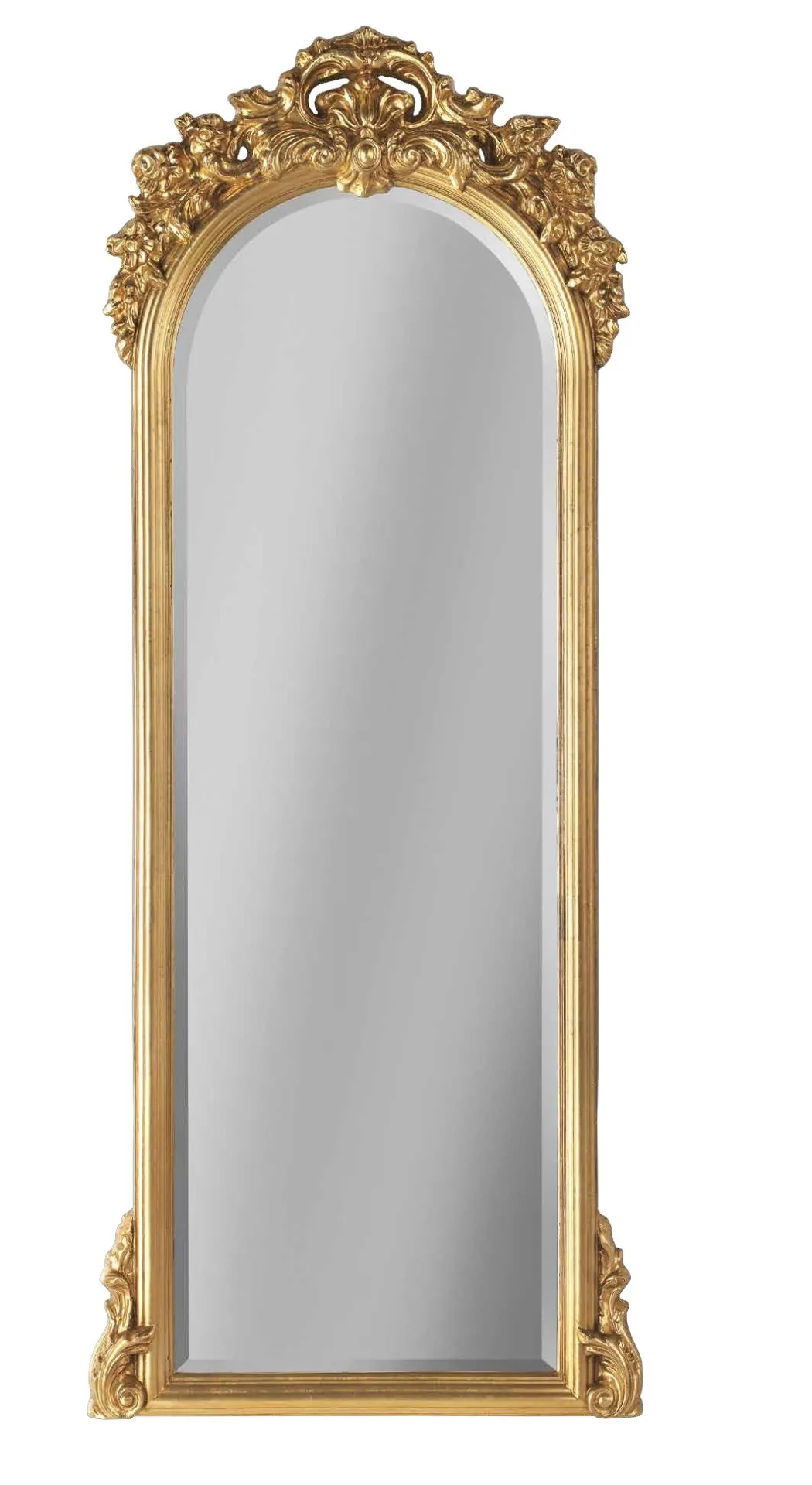Specchiera alta PL 5100 Imba dorata ad arco con cimasa intagliata
