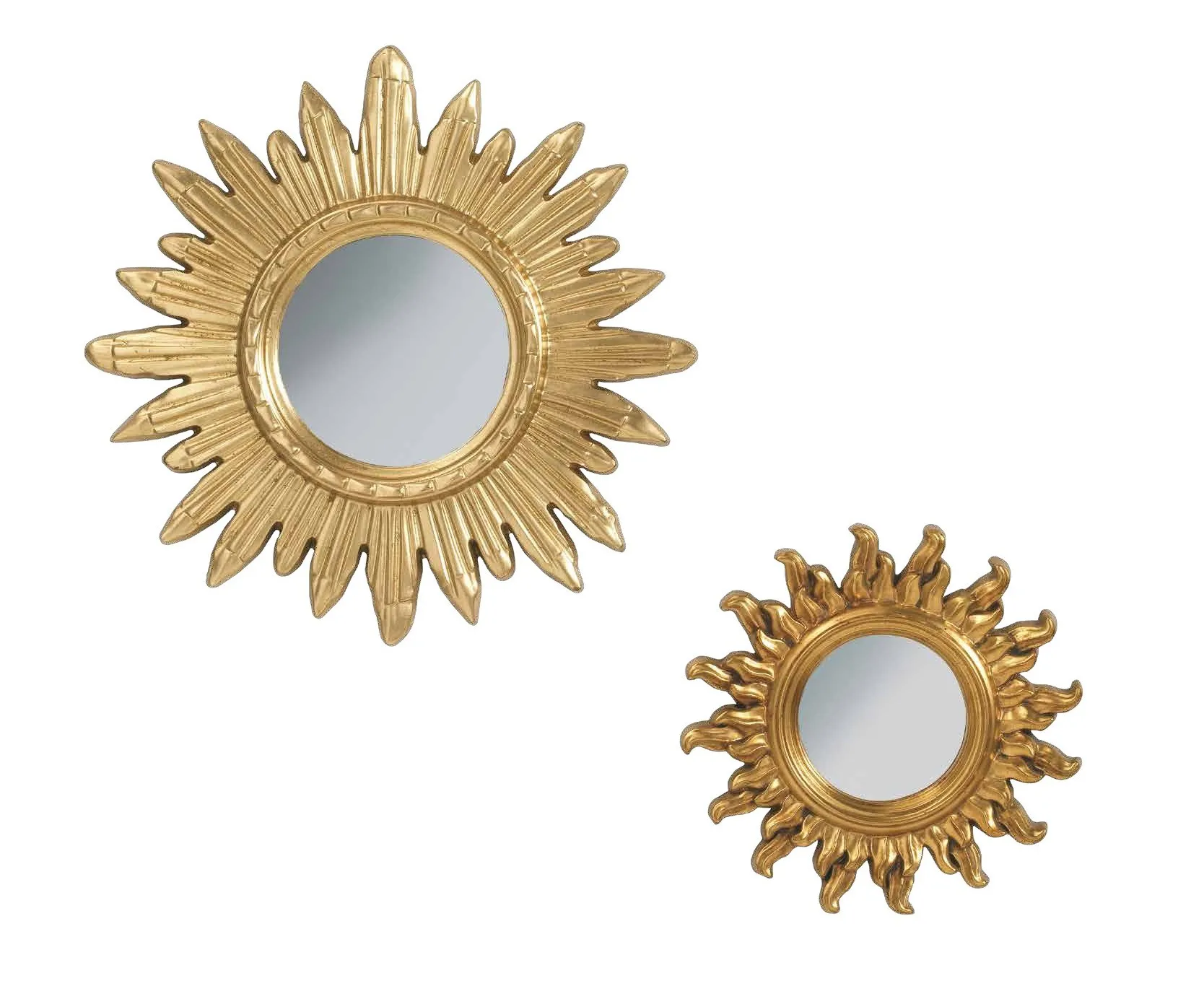 Due specchiere a sole PL 5150 e PL 5160 Imba dorate, su fondo bianco