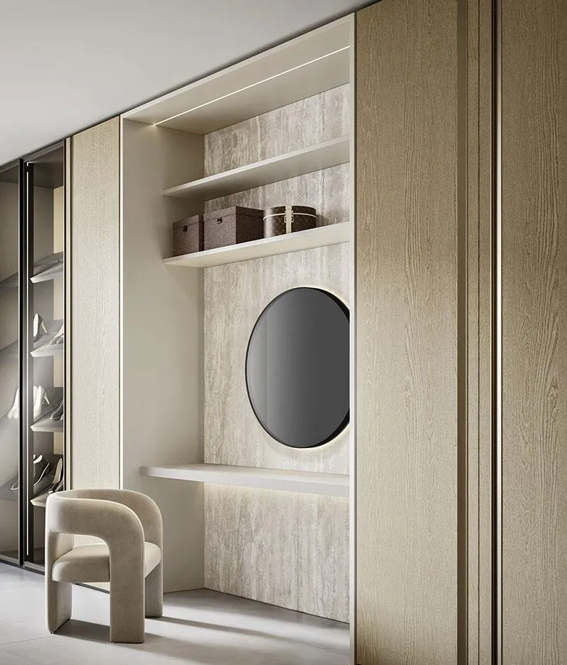 Nicchia con specchio Frame MobilGam, mensole e pouf