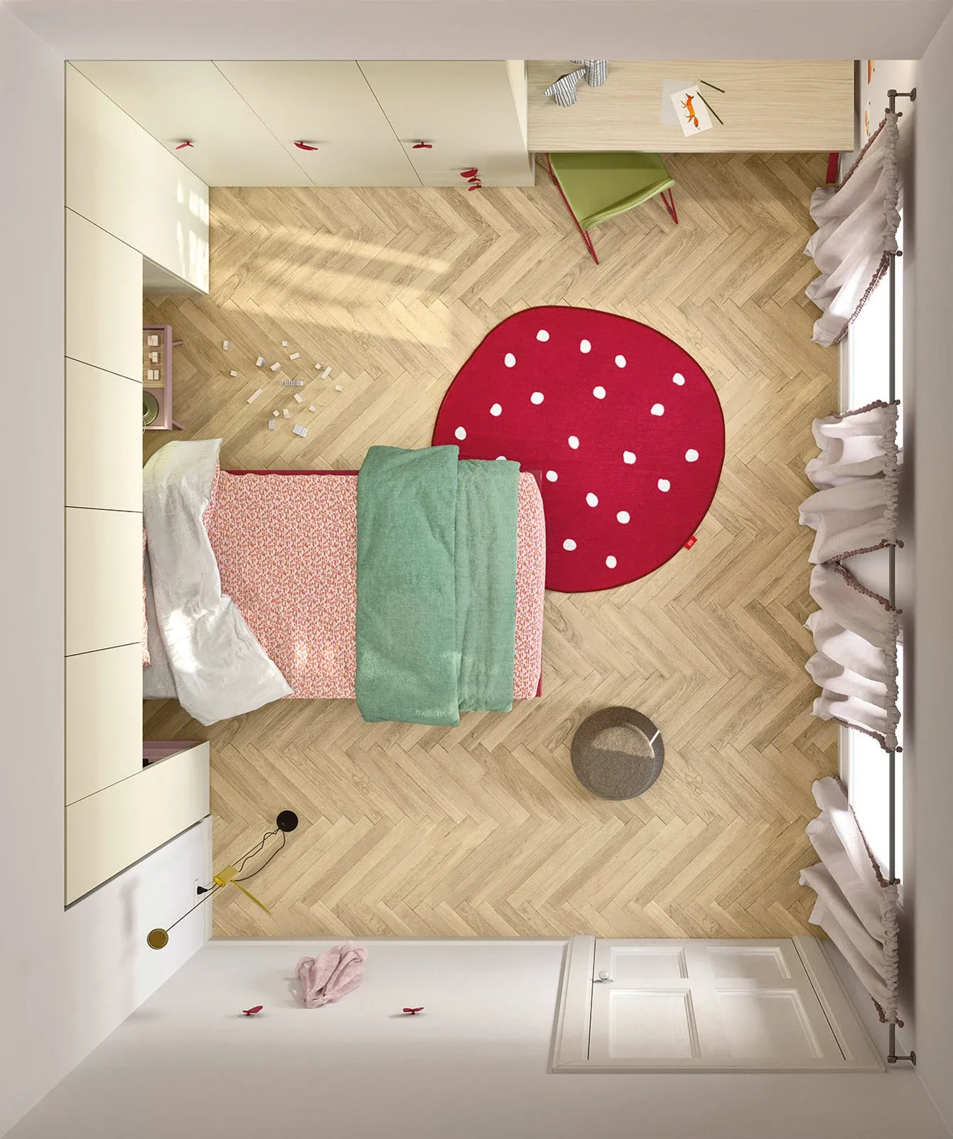 Tappeto Mushroom Nidi fra i letti a pavimento in legno