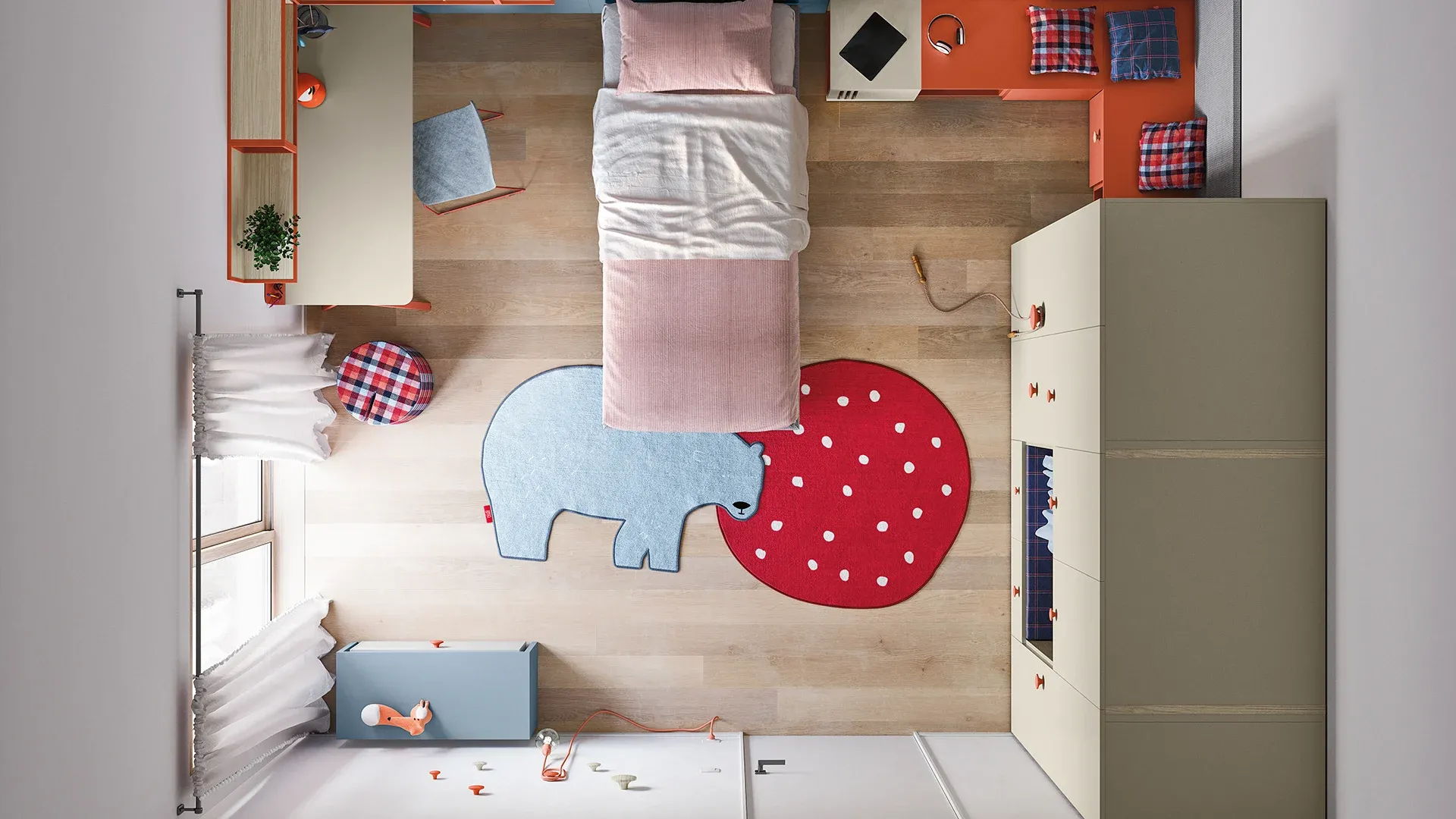 Tappeto Polar Bear Nidi azzurro visto dall'alto accanto al letto