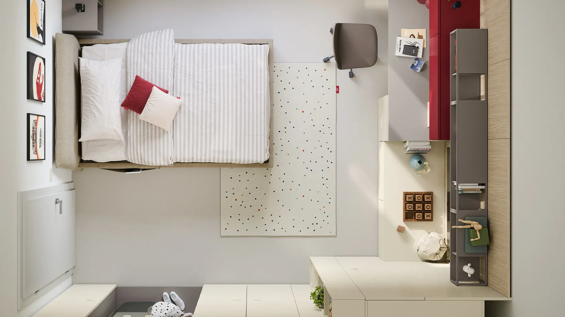 Tappeto Stars Nidi beige visto dall'alto in cameretta